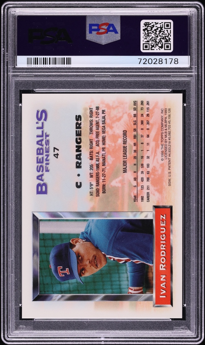 1993 Finest Refractor Ivan Rodriguez #47 PSA 8 NM-MT