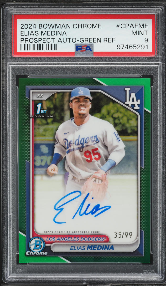 2024 Bowman Chrome Green Refractor Elias Medina PROSPECT AUTO /99 PSA 9 MINT