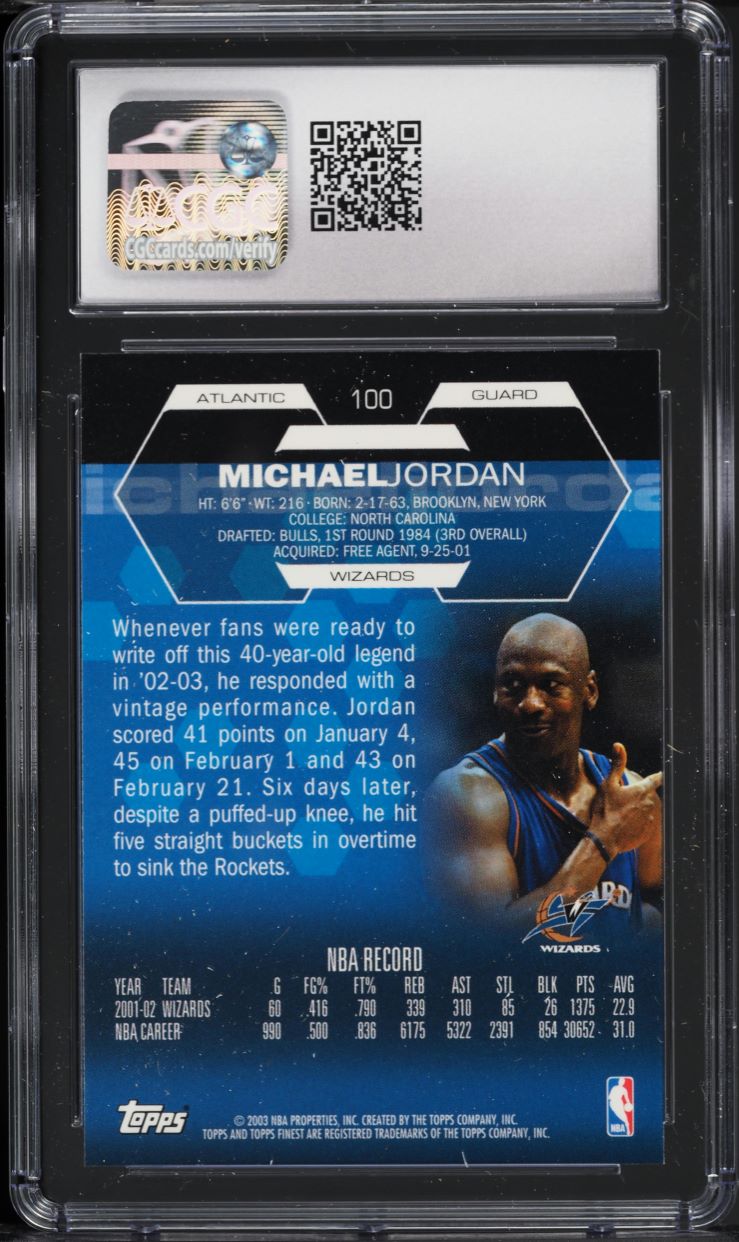 2002 Finest Basketball Michael Jordan #100 CGC 9.5 MINT+