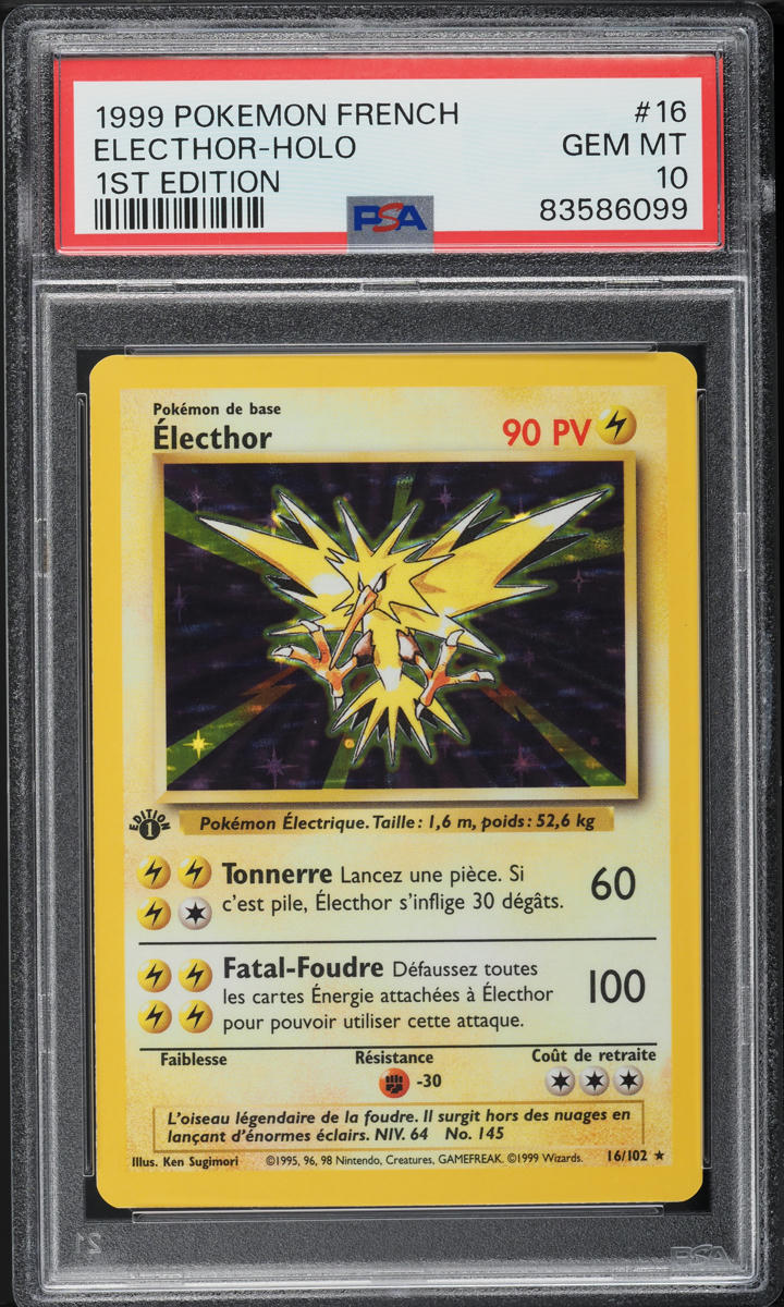 1999 Pokemon French Base Set 1st Edition Holo Zapdos #16 PSA 10 GEM MINT