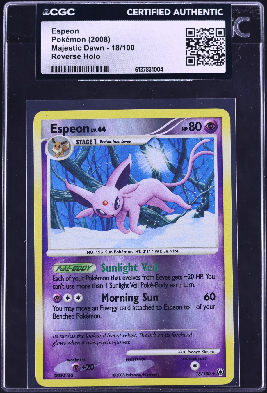 2008 Pokemon Diamond & Pearl Majestic Dawn Reverse Holo Espeon #18 CGC AUTH