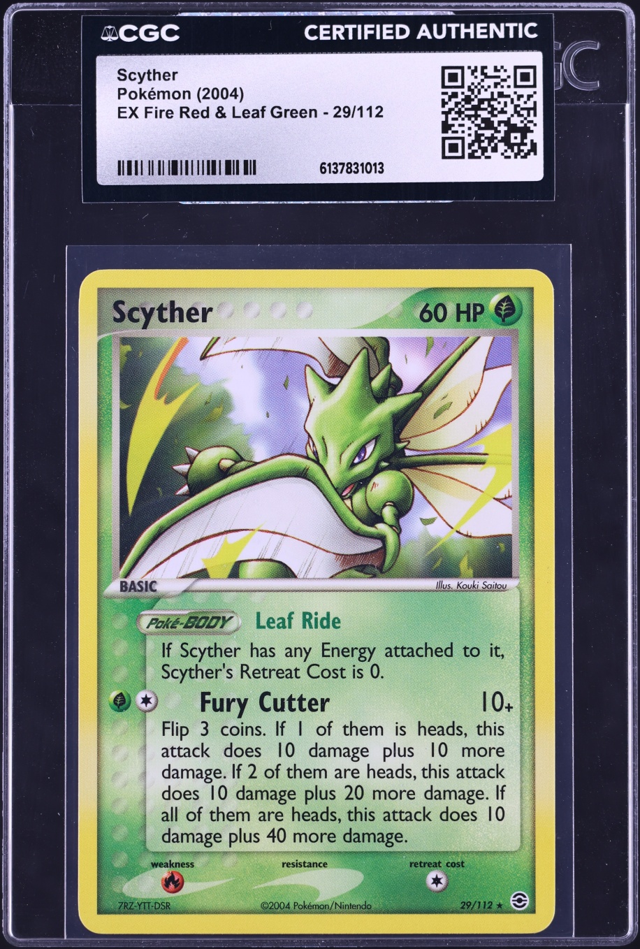 2004 Pokemon EX Fire Red & Leaf Green Scyther #29 CGC AUTH