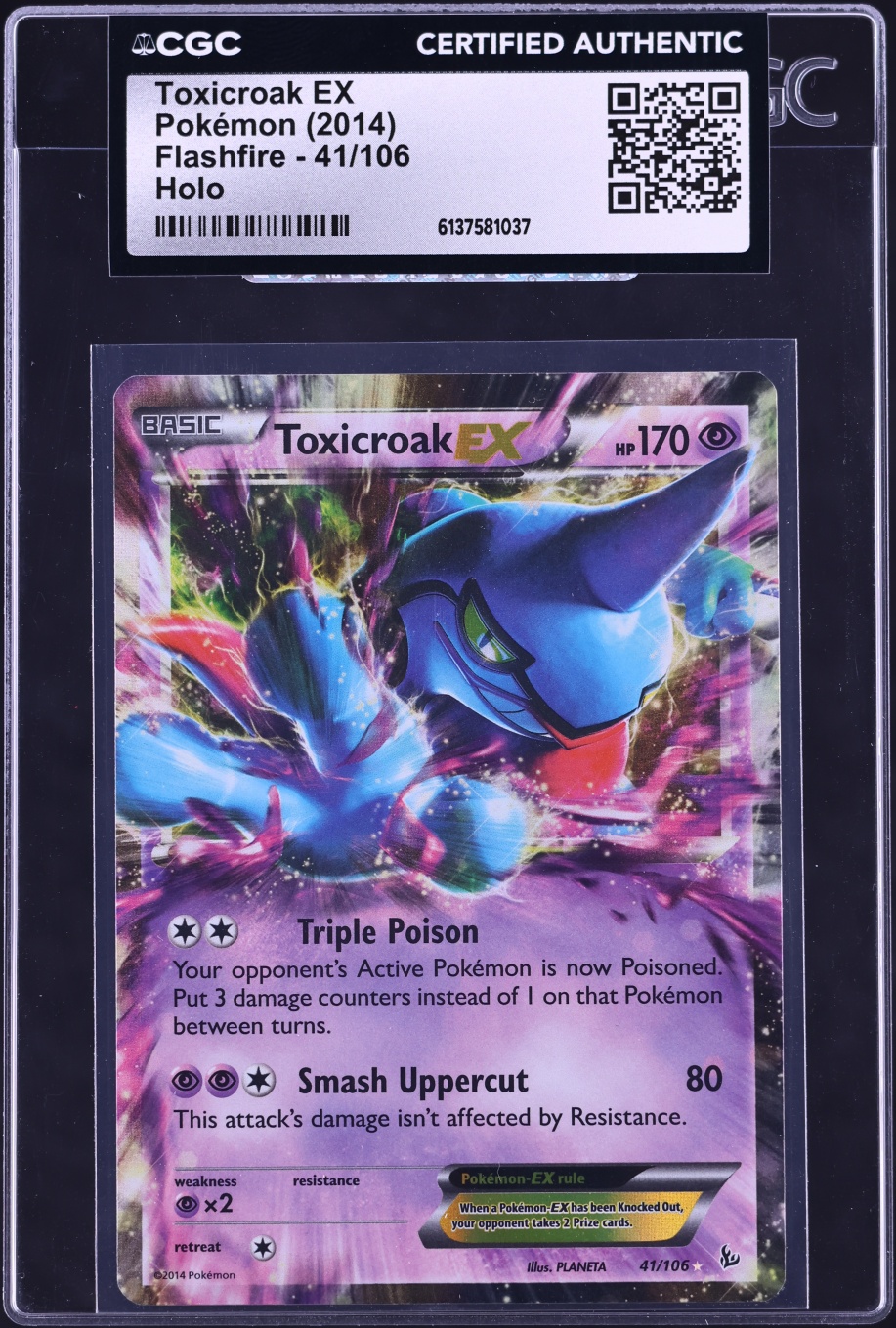 2014 Pokemon Flashfire Holo Toxicroak EX #41 CGC AUTH