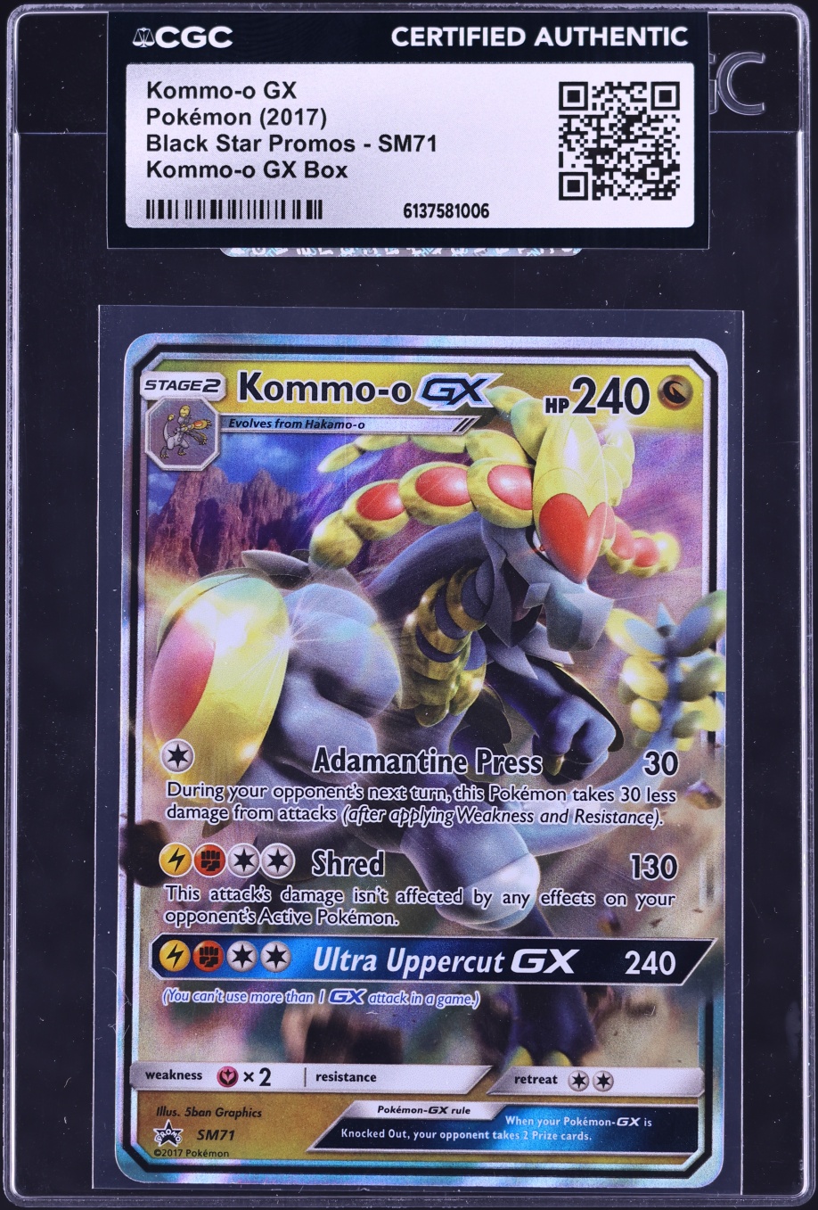 2017 Pokemon Sun & Moon Black Star Promo Box Kommo-o GX #SM71 CGC AUTH