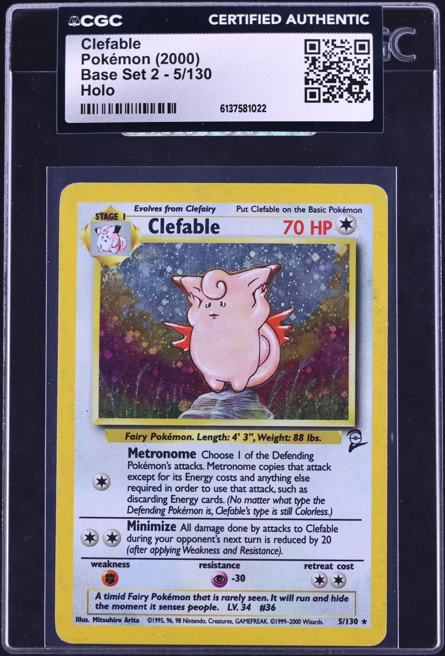 2000 Pokemon Base Set 2 Holo Clefable #5 CGC AUTH