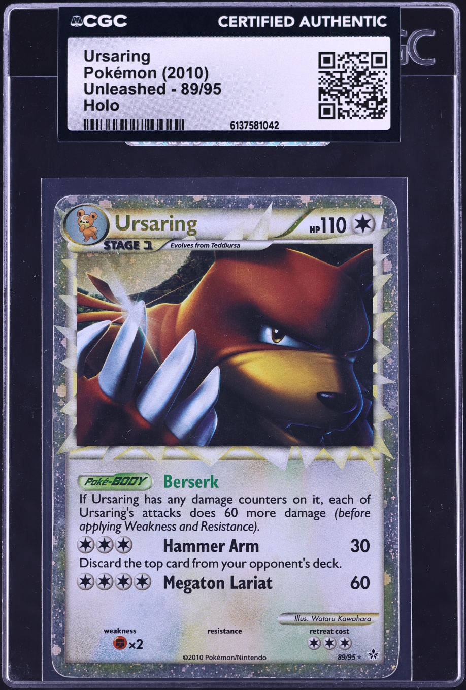 2010 Pokemon HeartGold & SoulSilver Unleashed Holo Ursaring #89 CGC AUTH