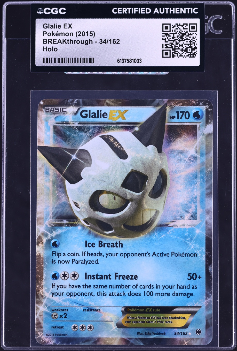 2015 Pokemon XY BREAKthrough Holo Glalie EX #34 CGC AUTH