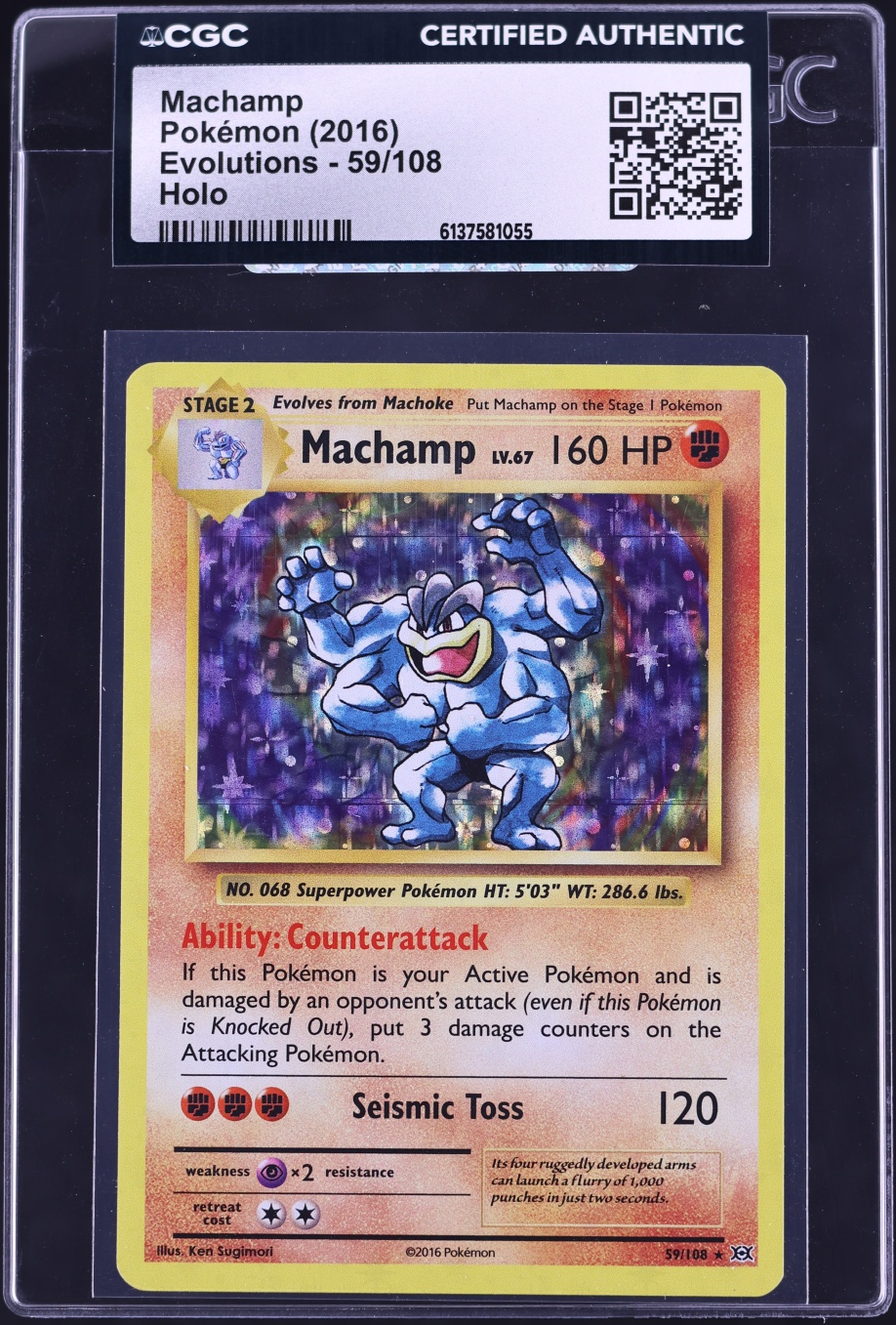 2016 Pokemon XY Evolutions Holo Machamp #59 CGC AUTH
