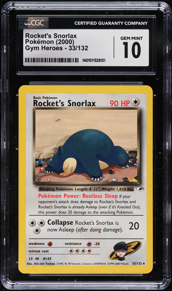 2000 Pokemon Gym Heroes Rocket's Snorlax #33 CGC 10 GEM MINT
