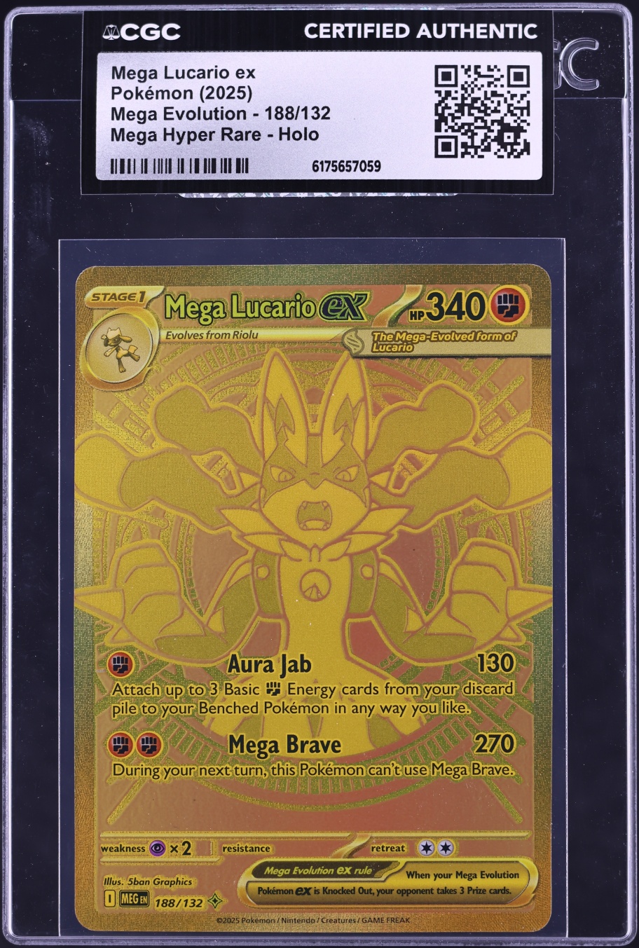 2025 Pokemon Mega Evolution MHR Mega Lucario Ex #188 CGC AUTH