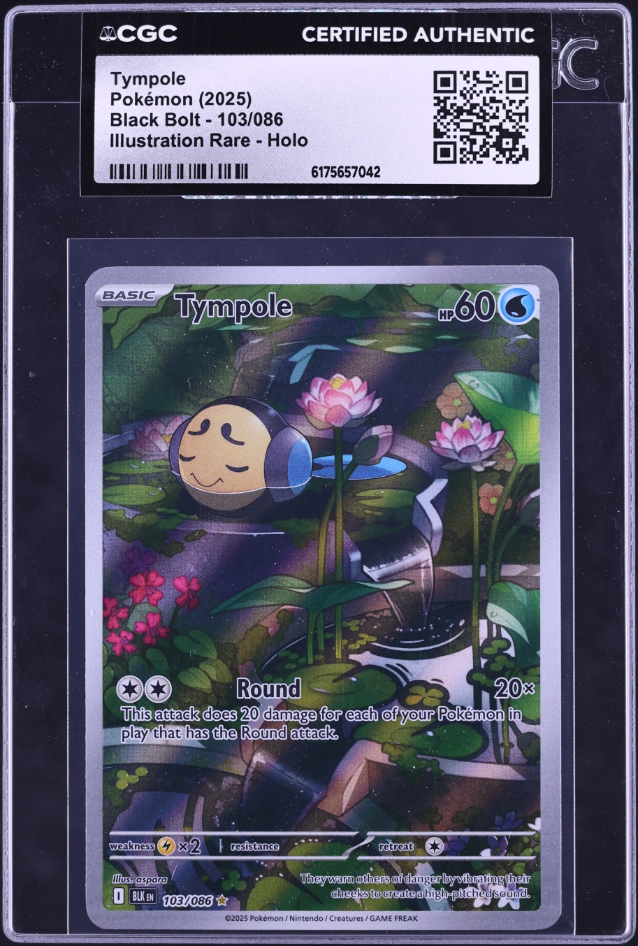 2025 Pokemon Scarlet & Violet Black Bolt IR Tympole #103 CGC AUTH