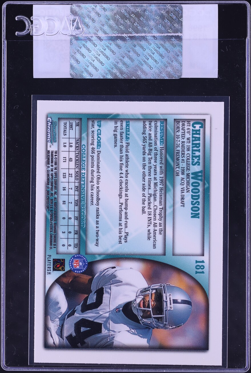 1998 Bowman Chrome Charles Woodson ROOKIE #181 CGC AUTH