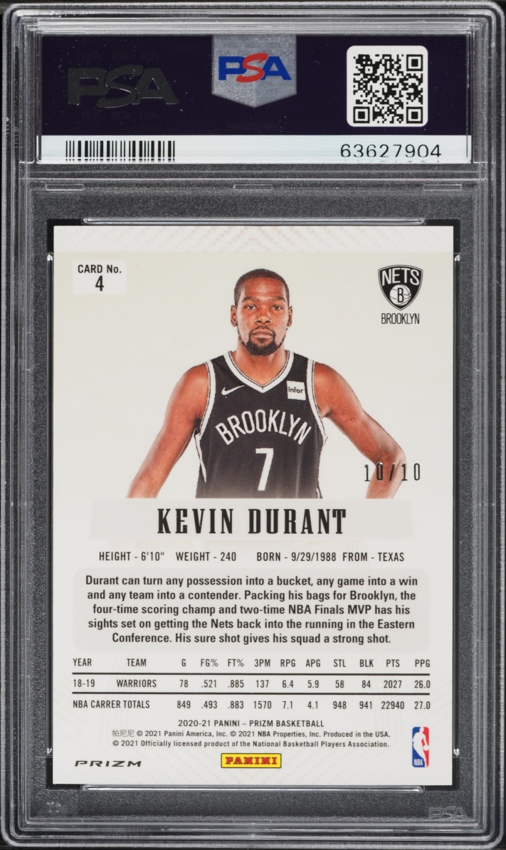 2020 Panini Prizm Flashback Gold Kevin Durant 10/10 #4 PSA 9 MINT