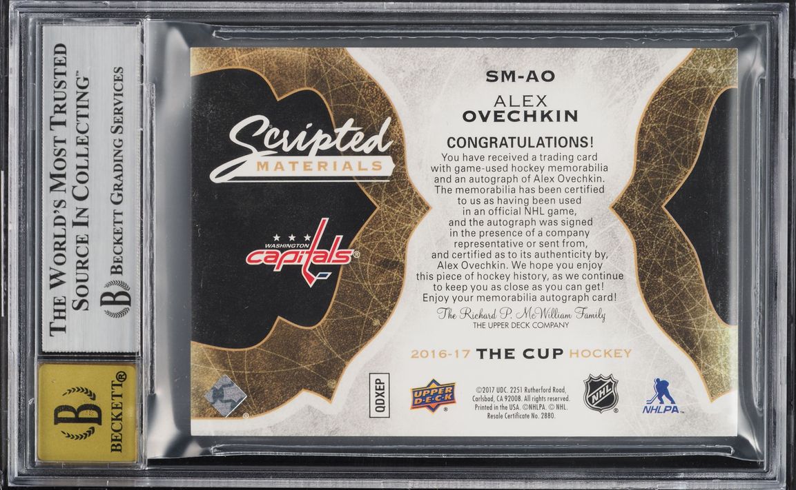 2016 Upper Deck The Cup Scripted Alexander Ovechkin PATCH AUTO /35 #SM-AO BGS 8.5 NM-MT+