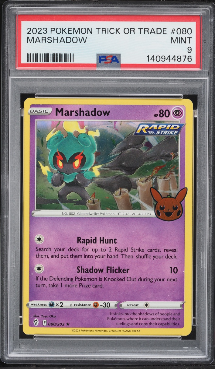2023 Pokemon Sword & Shield Evolving Skies Trick Or Trade Marshadow #80 PSA 9 MINT