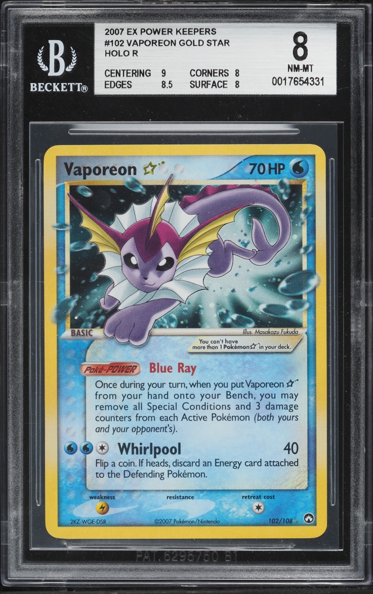 2007 Pokemon EX Power Keepers Holo Vaporeon Gold Star #102 BGS 8 NM-MT