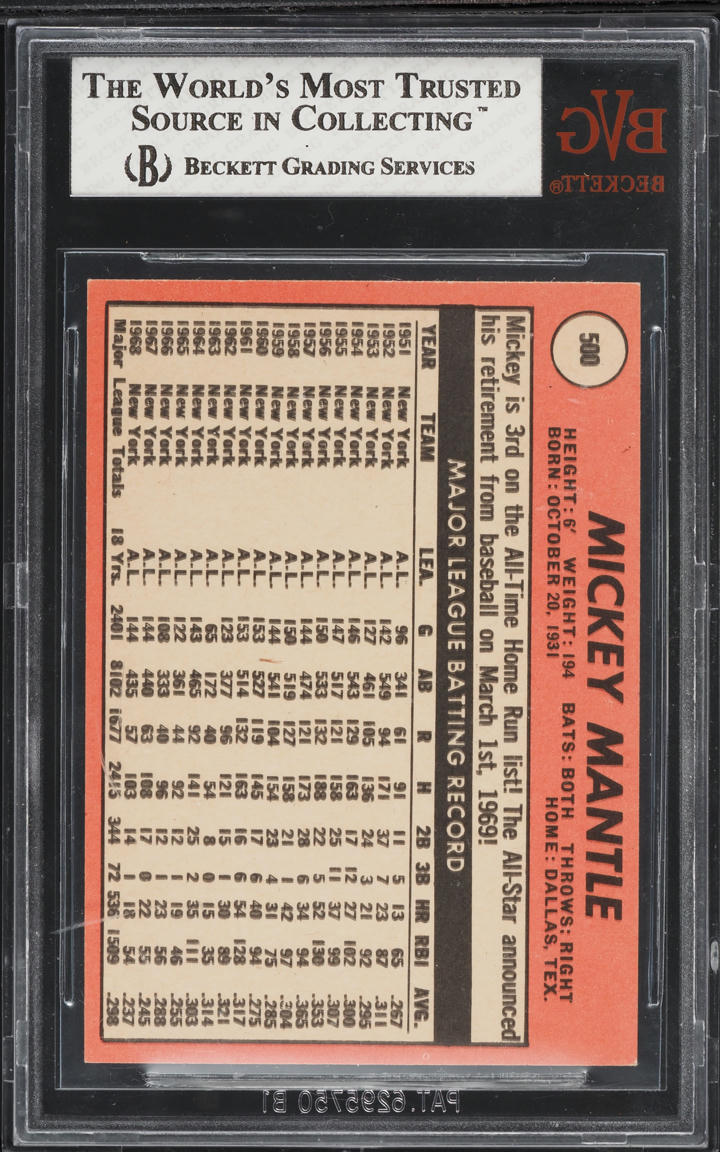 1969 Topps Mickey Mantle #500 BVG 7.5 NRMT+