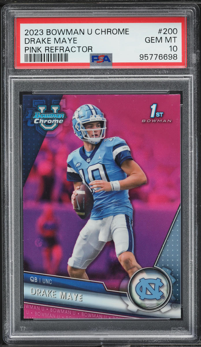 2023 Bowman Chrome University Pink Refractor Drake Maye ROOKIE #200 PSA 10 GEM MINT