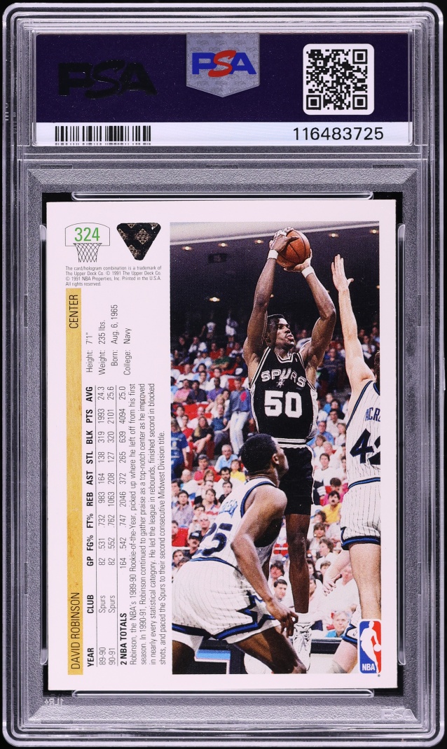 1991 Upper Deck Basketball David Robinson #324 PSA 6 EXMT