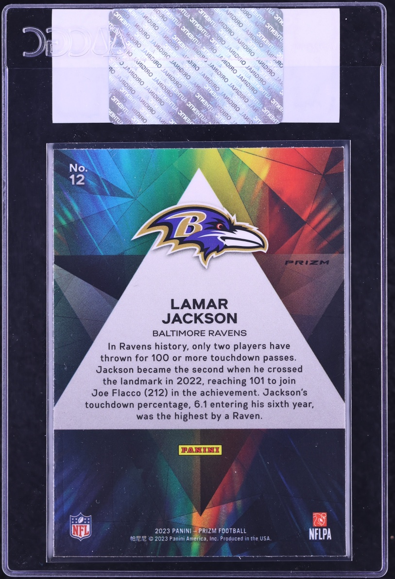 2023 Panini Prizm Prizmatic Green Lamar Jackson #12 CGC AUTH