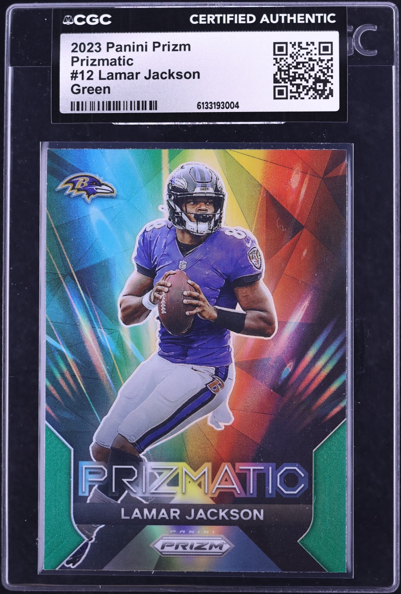 2023 Panini Prizm Prizmatic Green Lamar Jackson #12 CGC AUTH