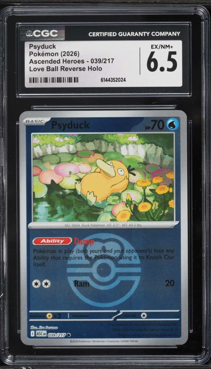 2026 Pokemon Mega Evolution Ascended Heroes Love Ball Reverse Holo Psyduck #39 CGC 6.5 EXMT+