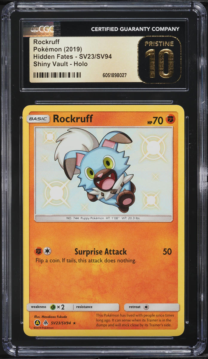 2019 Pokemon Sun & Moon Hidden Fates Holo Shiny Rockruff #SV23 CGC 10 PRISTINE