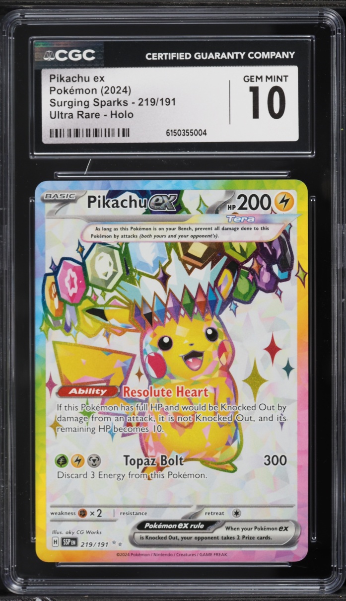 2024 Pokemon Scarlet & Violet Surging Sparks Full Art Pikachu ex #219 CGC 10 GEM MINT