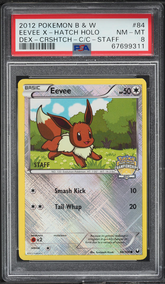 2012 Pokemon BW Dark Explorers City Championships Staff Cross Holo Eevee PSA 8