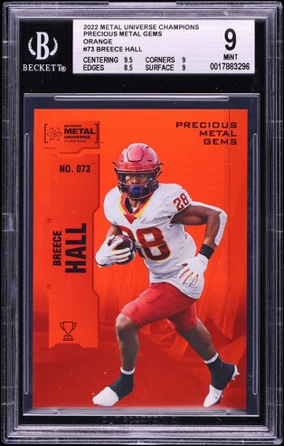 2022 National Treasures NFL Breece Hall ROOKIE SHIELD PATCH AUTO 1