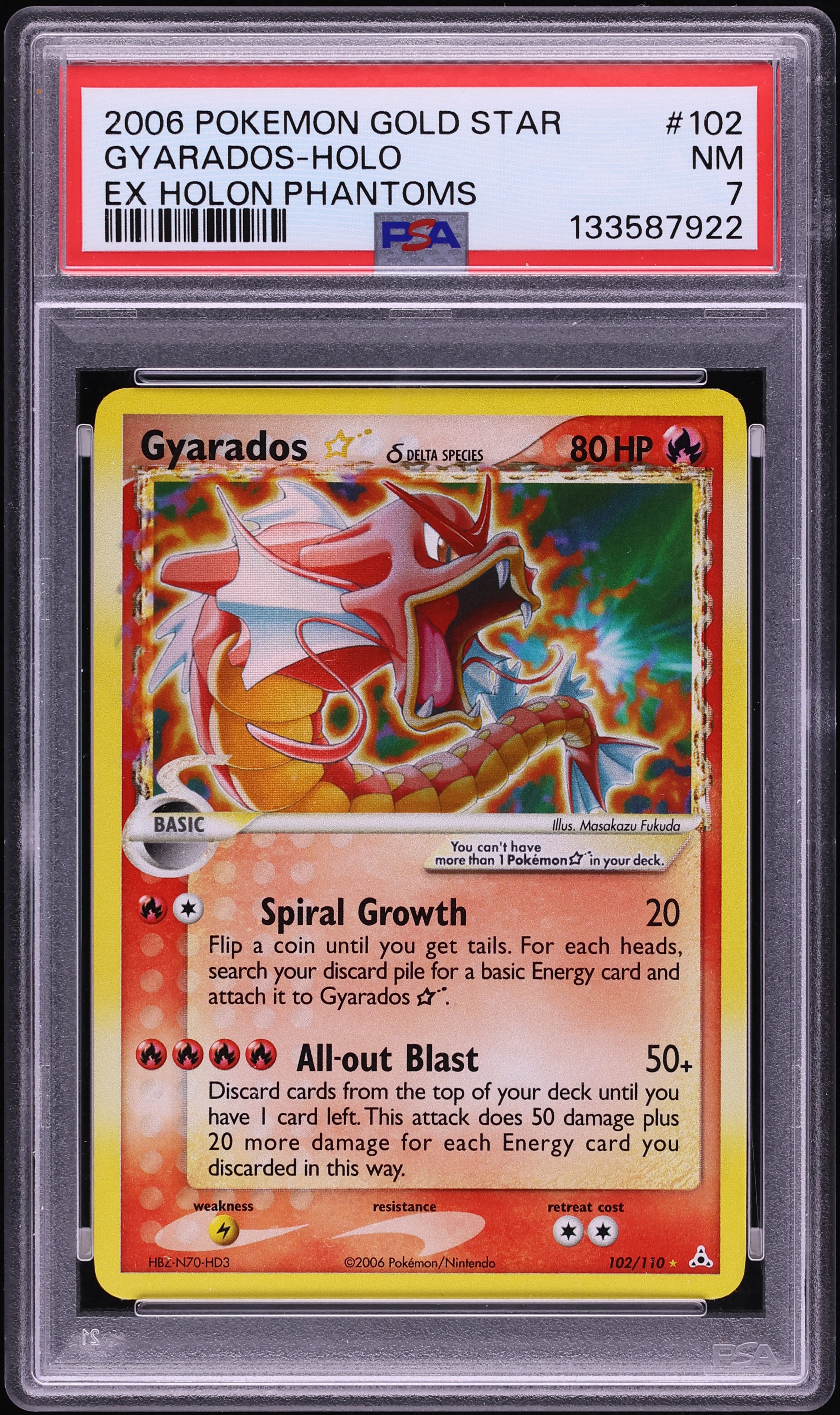 2006 Pokemon EX Holon Phantoms Holo Gyarados Gold Star #102 PSA 7 NRMT