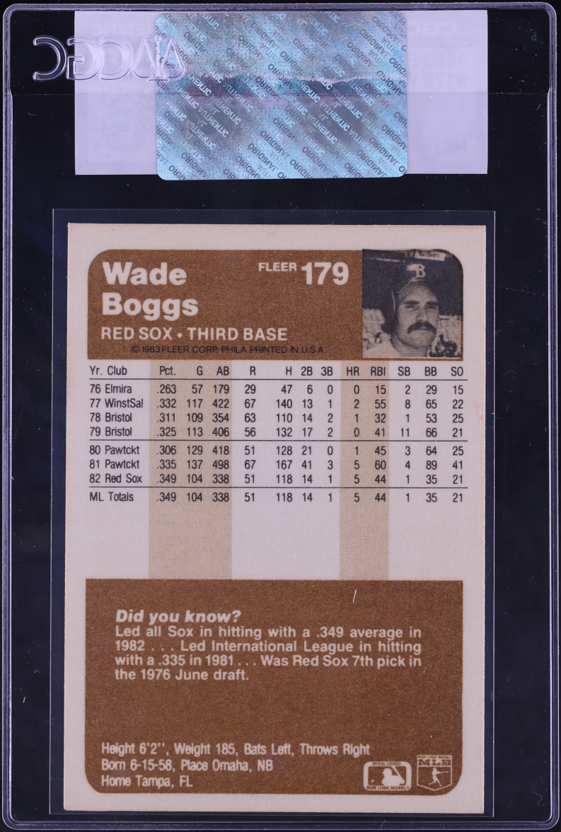1983 Fleer Wade Boggs ROOKIE #179 CGC AUTH