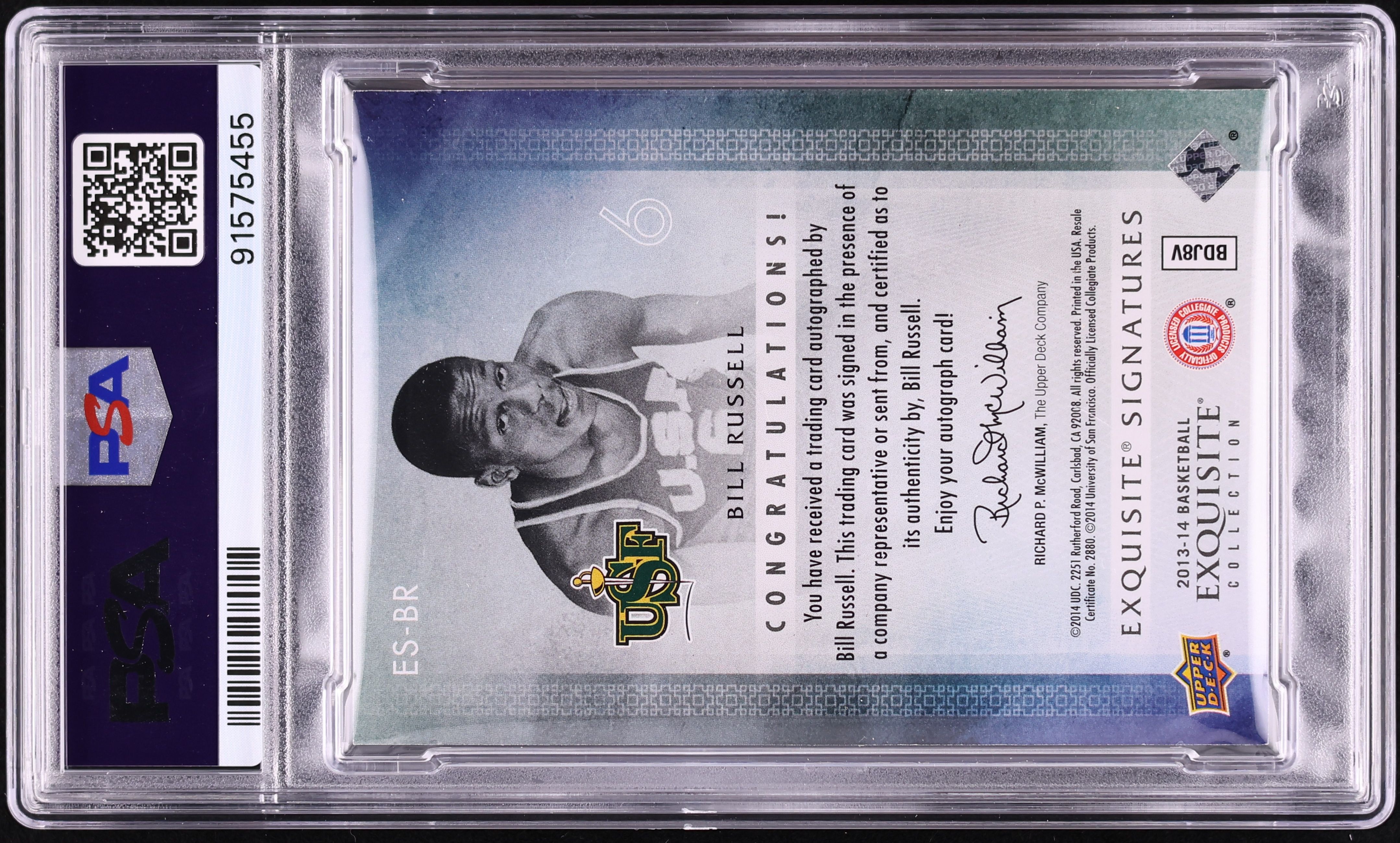 2013 Exquisite Collection Signatures Bill Russell AUTO DNA 10 /25