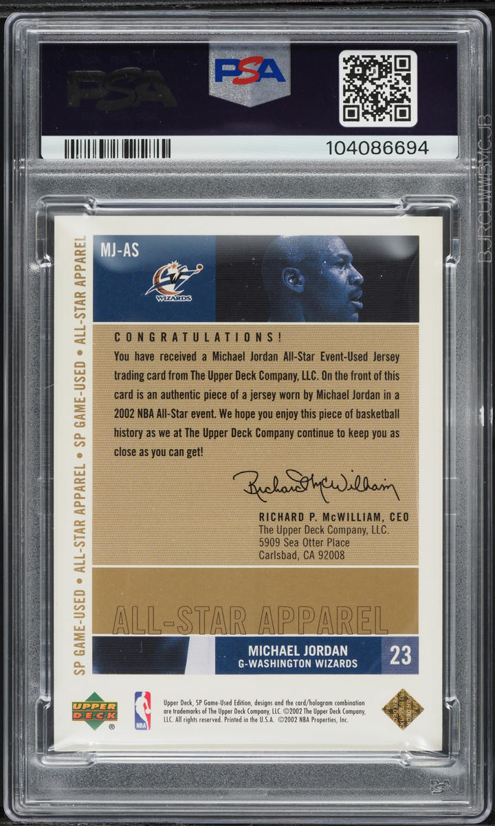 2002 SP Game Used All-Star Apparel Gold Michael Jordan PATCH /100 #MJ-AS PSA 10