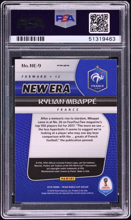 2018 Panini Prizm World Cup New Era Silver Kylian Mbappe ROOKIE #NE-9 PSA 9 MINT - Photo 2