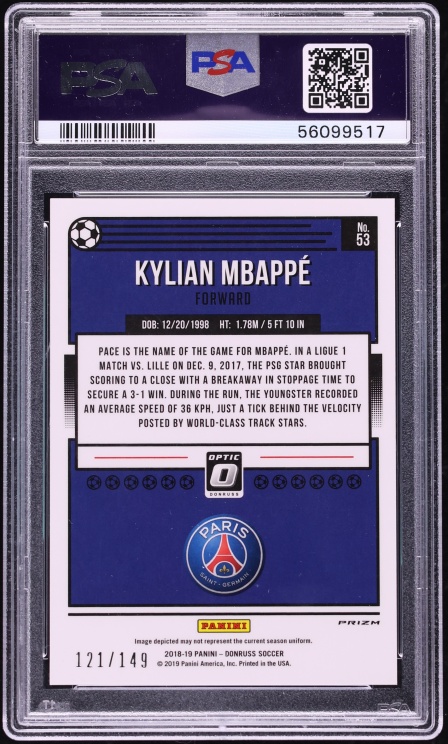 2018 Donruss Optic Aqua Kylian Mbappe ROOKIE /149 #53 PSA 9 MINT - Photo 2