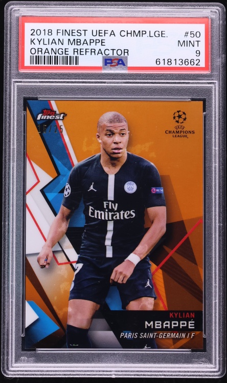 2018 Finest UEFA Champions League Orange Refractor Kylian Mbappe ROOKIE /25 #50 PSA 9 MINT - Photo 1