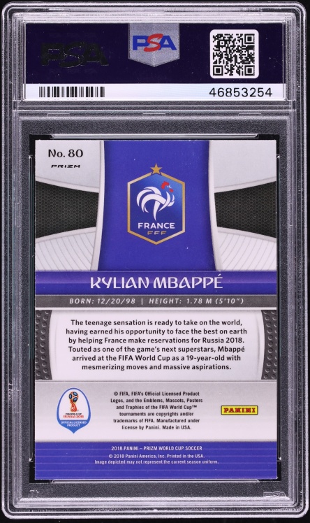 2018 Panini Prizm World Cup Hyper Kylian Mbappe ROOKIE #80 PSA 9 MINT - Photo 2