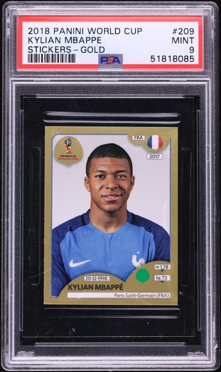 2018 Panini World Cup Stickers Gold Kylian Mbappe ROOKIE #209 PSA 9 MINT - Photo 1