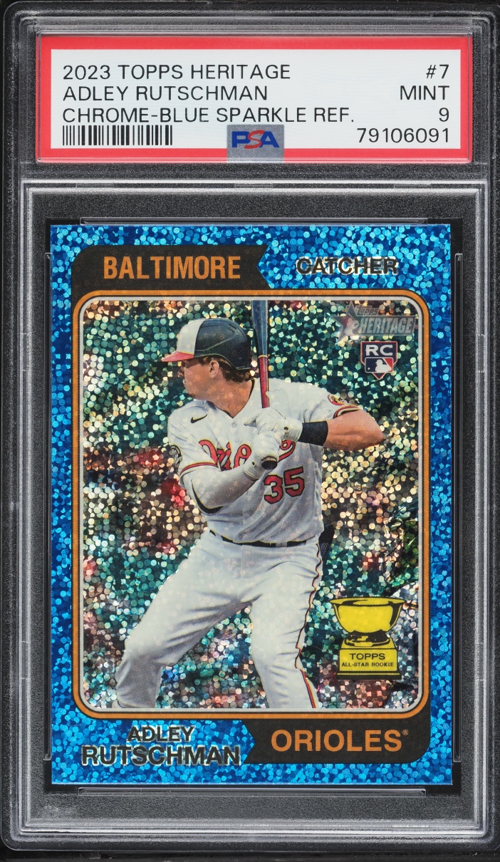 2023 Topps Chrome Heritage Blue Sparkle Refractor Adley Rutschman ROOKIE #7 PSA 9 MINT