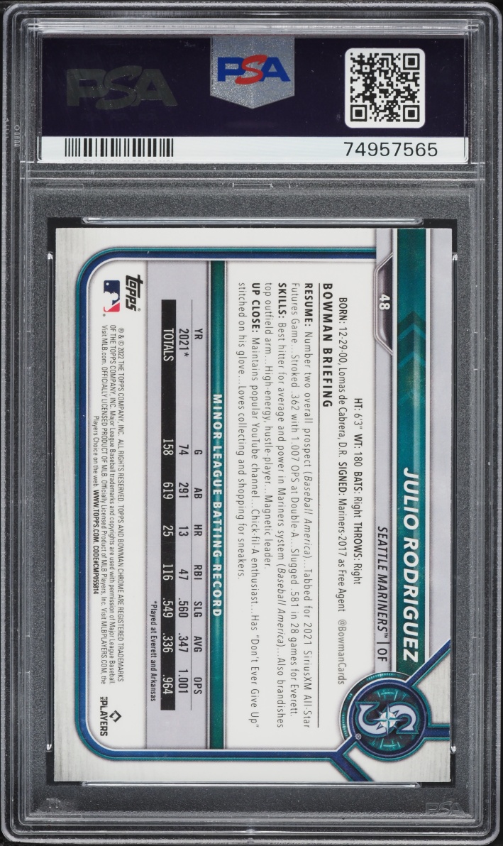 2022 Bowman Chrome Julio Rodriguez ROOKIE #48 PSA 9 MINT