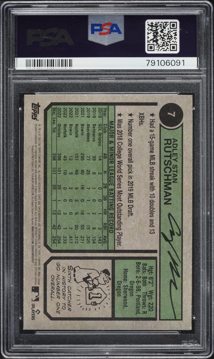 2023 Topps Chrome Heritage Blue Sparkle Refractor Adley Rutschman ROOKIE #7 PSA 9 MINT