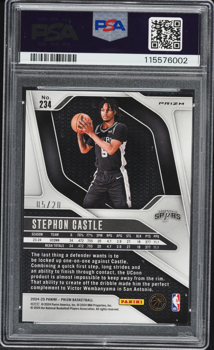 2024 Panini Prizm Cherry Blossom Choice Stephon Castle ROOKIE JERSEY # 5/20 #234 PSA 9 MINT