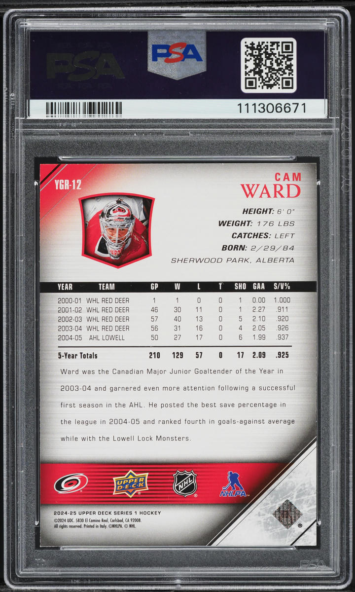 2024 Upper Deck Young Guns Renewed Cam Ward #YGR-12 PSA 9 MINT