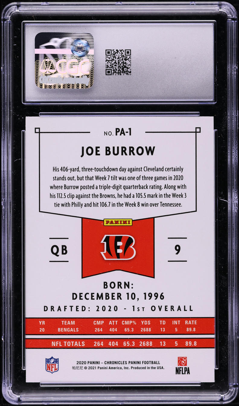 2020 Panini Chronicles Joe Burrow ROOKIE #PA-1 CGC 10 GEM MINT