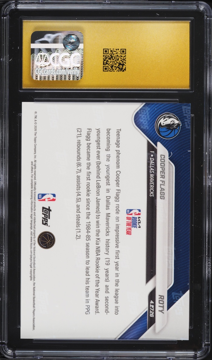 2025 Topps Now ROY Cooper Flagg ROOKIE #ROTY CGC 10 PRISTINE