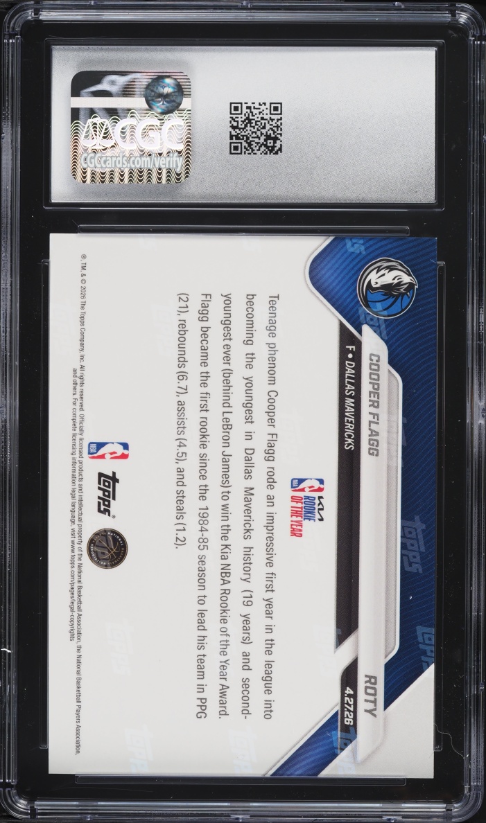 2025 Topps Now ROY Cooper Flagg ROOKIE #ROTY CGC 10 GEM MINT