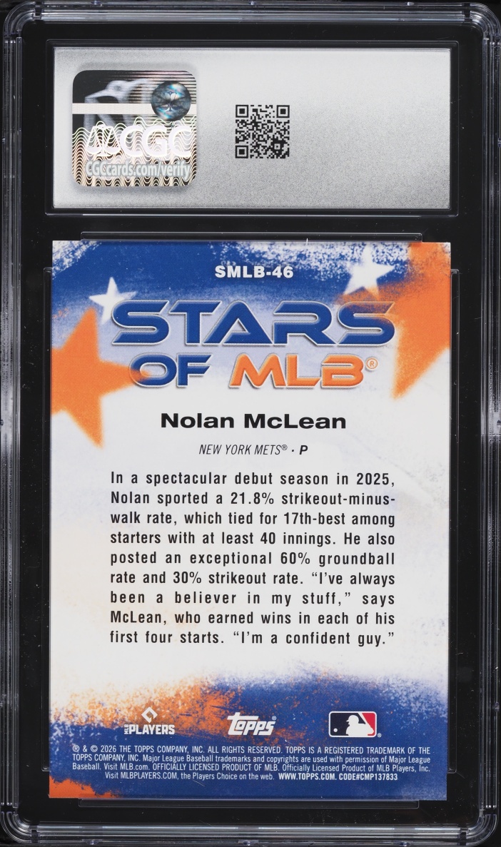 2026 Topps Stars Of MLB Nolan McLean ROOKIE #SMLB-46 CGC 10 GEM MINT