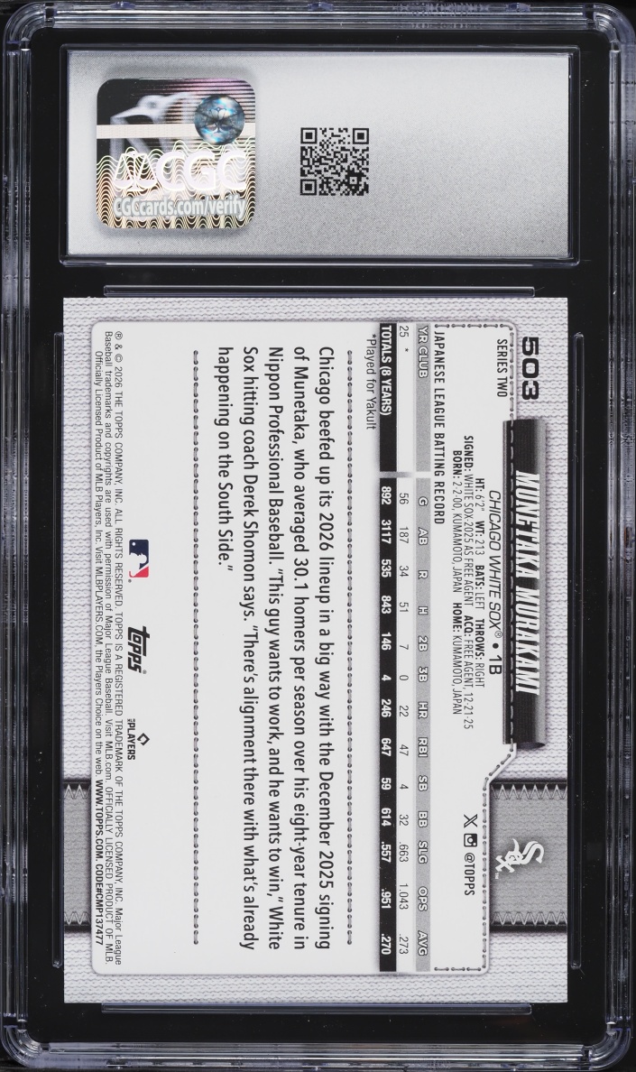 2026 Topps Munetaka Murakami ROOKIE #503 CGC 9.5 MINT+