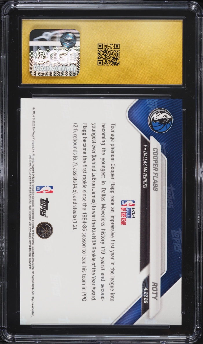 2025 Topps Now ROY Cooper Flagg ROOKIE #ROTY CGC 10 PRISTINE